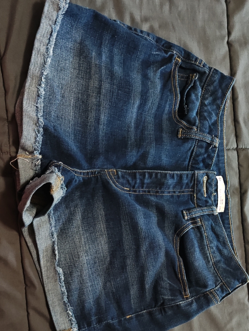 SO Dark Blue Curvy Shortie Denim Shorts with Gold Stitching